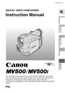 Canon MV 500 manual. Camera Instructions.